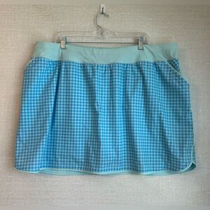 Lands End Womens 26W Quick Dry Active Board Skort Swim Skirt Aqua Blue Plaid